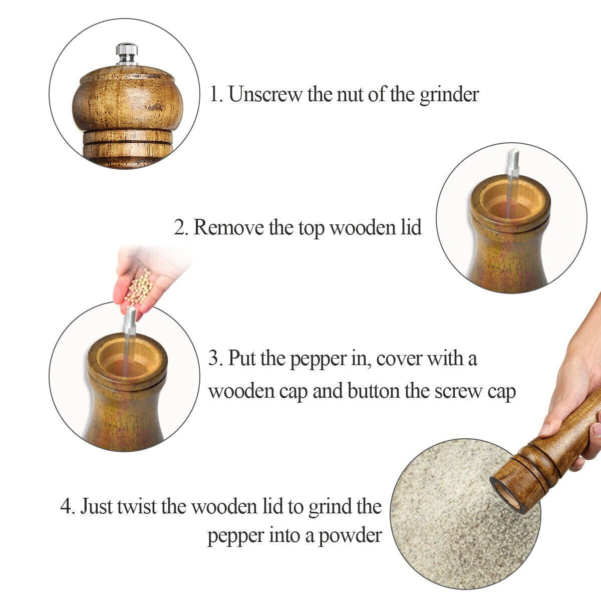 Kitchen Tools Cooking Pepper Grinder Hand Movement Wood Pepper Mill