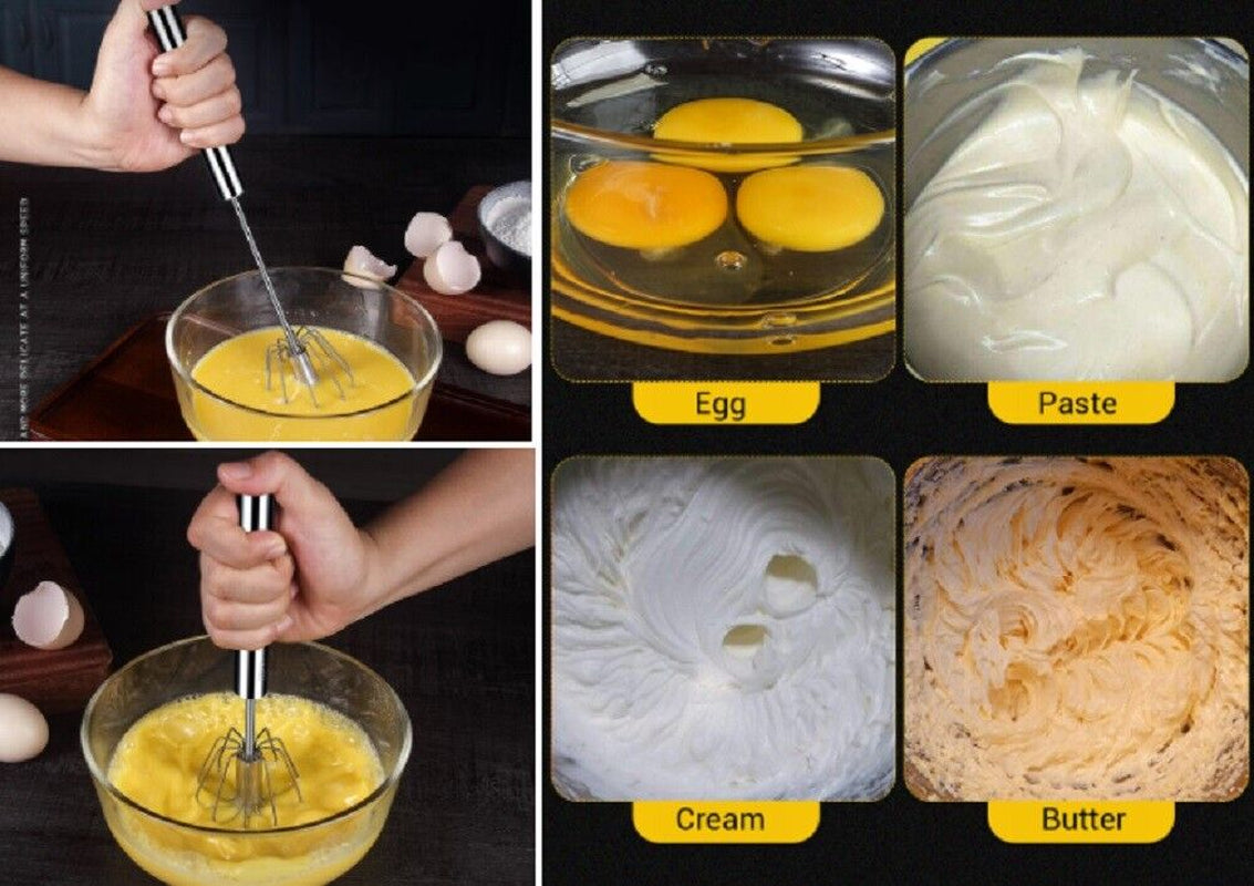 Semi-Automatic Egg Whisk - Stainless Steel Hand Push Beater, Blender Mixer Whip