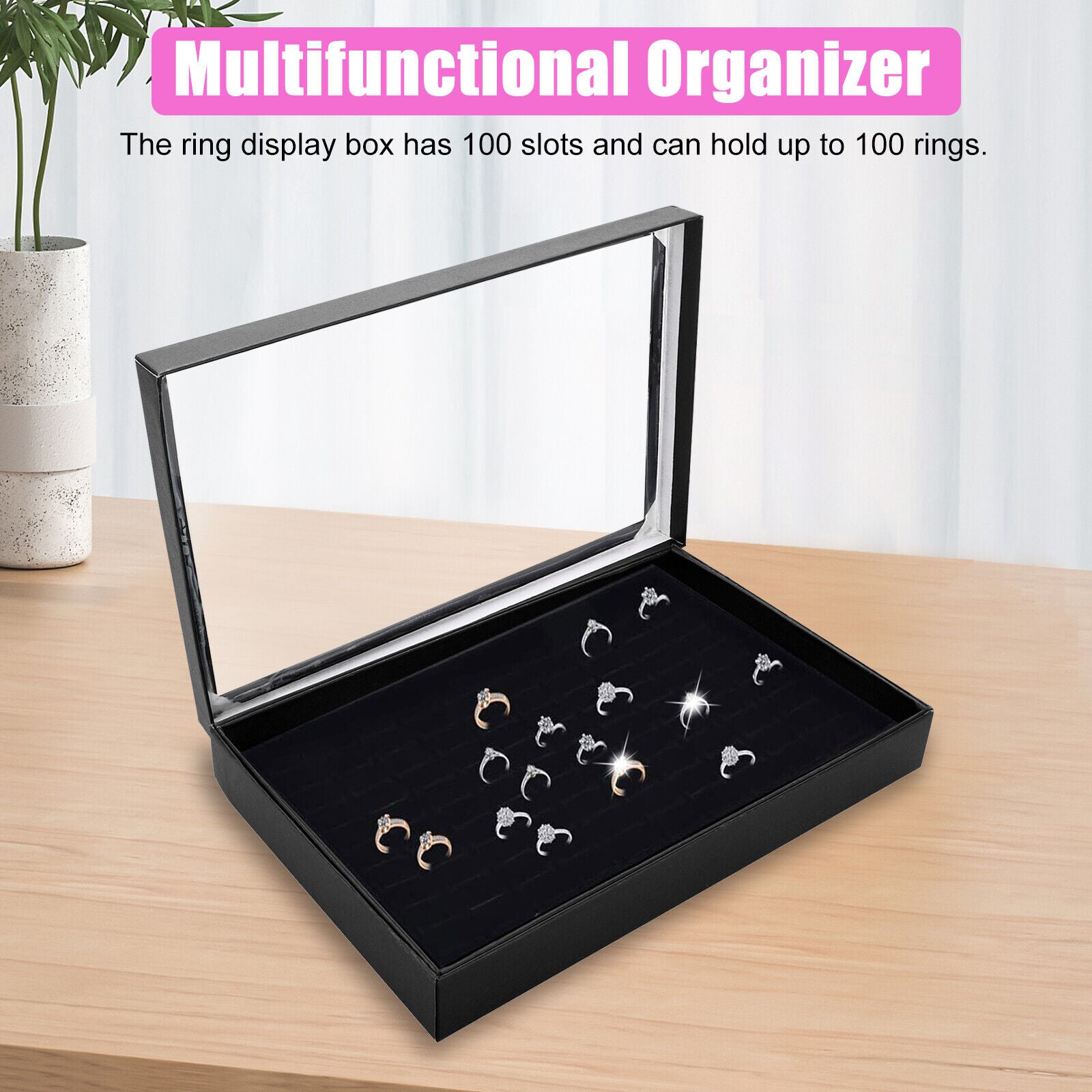100 Slots Jewelry Ring Display Organizer Tray Holder Earrings Storage Boxes Case
