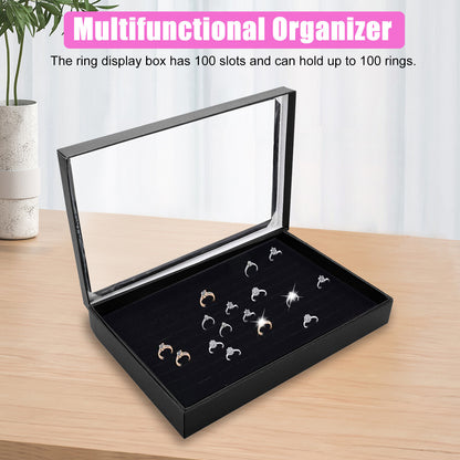 100 Slots Jewelry Ring Display Organizer Tray Holder Earrings Storage Boxes Case