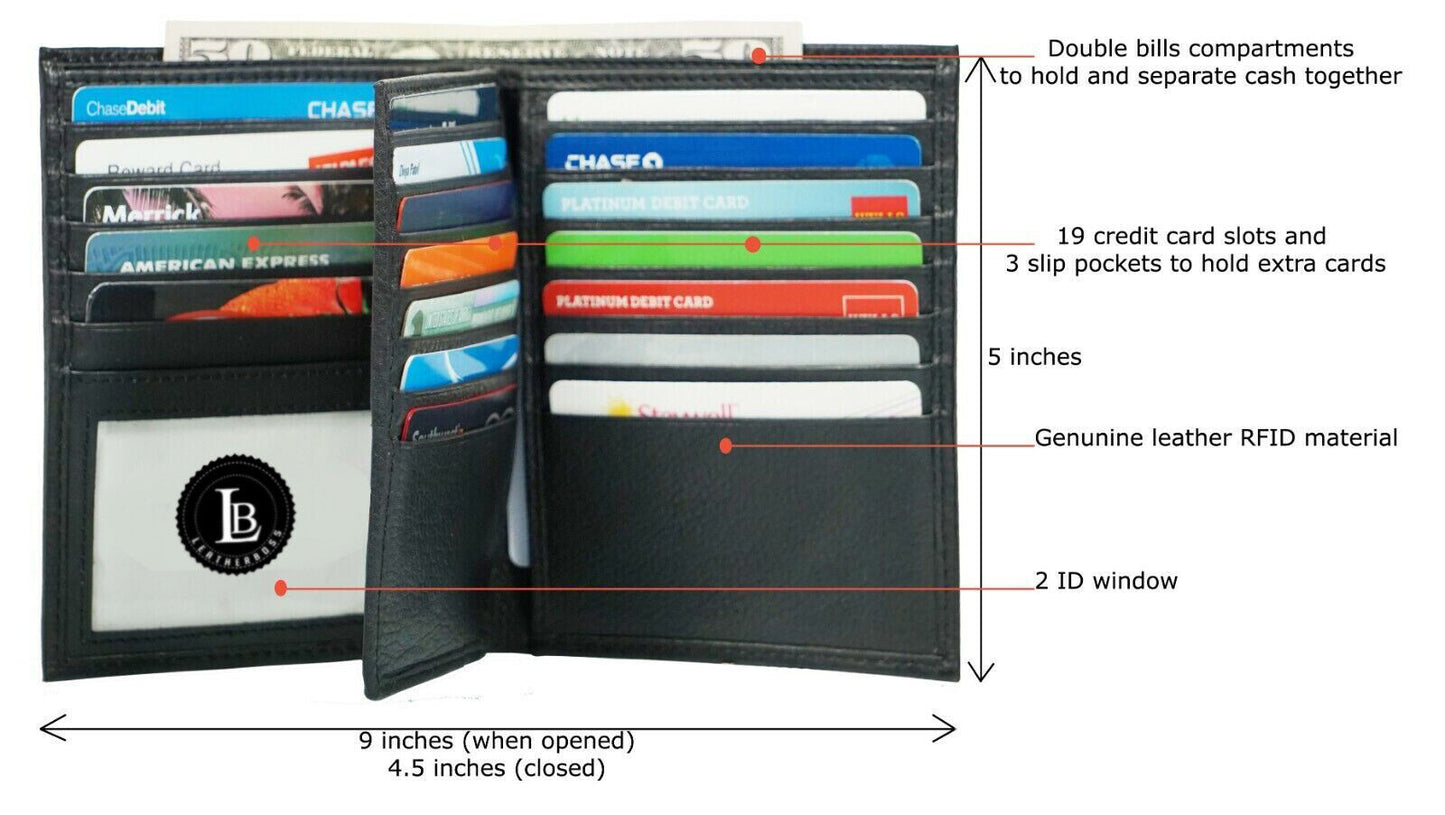 Men'S Genuine Leather Bifold Wallet Hipster Credit Card ID Holder RFID Blocking