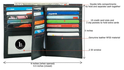Men'S Genuine Leather Bifold Wallet Hipster Credit Card ID Holder RFID Blocking