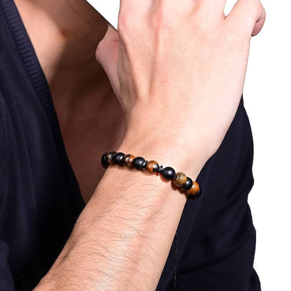 Triple Protection Bracelet Hematite, Black Obsidian, Tiger Eye, 8Mm Beads