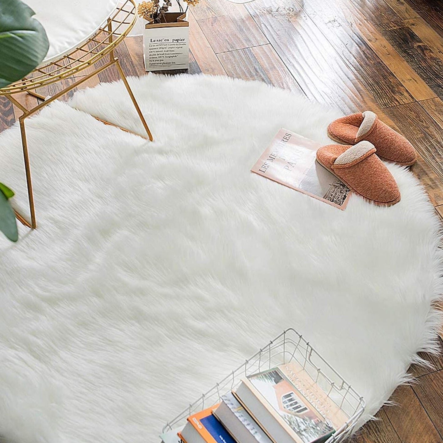 Faux Fur Sheepskin Fluffy Area Rugs round Shaggy Carpet for Bedroom Living Room