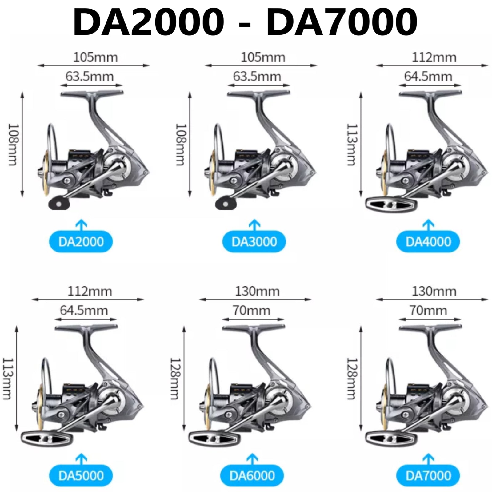 Precision Spinning Fishing Reel 5.2:1 Metal Spool Freshwater Saltwater Right/Left Hand | DEUKIO DA2000–DA7000 | Heavy Duty, High Drag, Smooth Casting