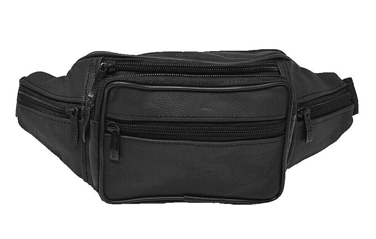Fanny Pack Black Genuine Leather Waist Bag Travel Purse Hip Belt Carry on Pouch