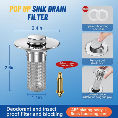 Effortless Drain Protection: Universal Bathroom Sink Stopper & Hair Catcher Strainer