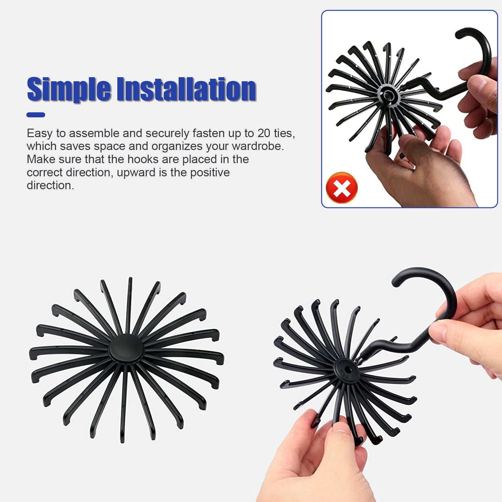 Neck Tie Rack 360° Rotating Hanger – Organize Ties, Belts & Scarves, Space-Saving Closet | Lightweight Smooth Installation Plastic Traditional Hanging