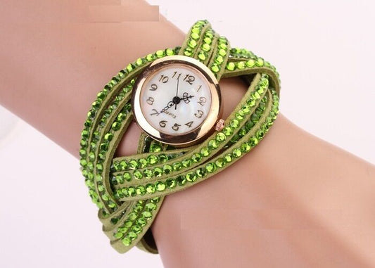 New Fashion Women Crystal Multilayer Leather Bracelet Quartz Analog Wrist Watch
