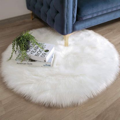 Faux Fur Sheepskin Fluffy Area Rugs round Shaggy Carpet for Bedroom Living Room