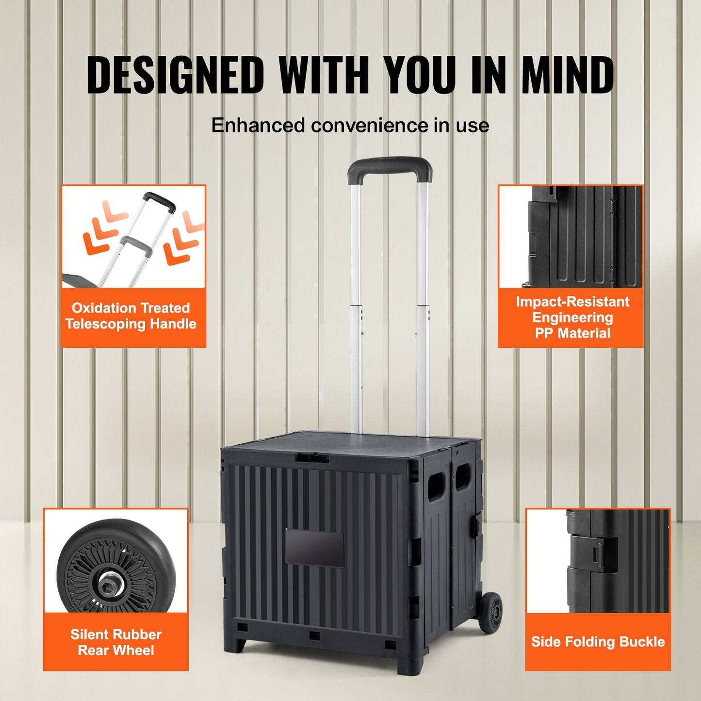 Folding Shopping Cart Foldable Utility Cart 80 Lbs Telescoping Handle