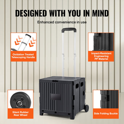 Folding Shopping Cart Foldable Utility Cart 80 Lbs Telescoping Handle