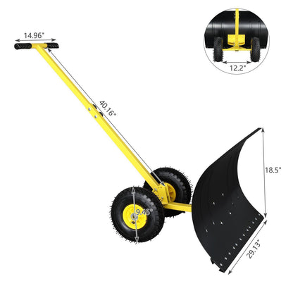 Snow Shovel with Wheels | Heavy Duty Rolling Adjustable Snow Pusher for Easy Snow Removal | Durable, High Capacity, Back-Friendly Design