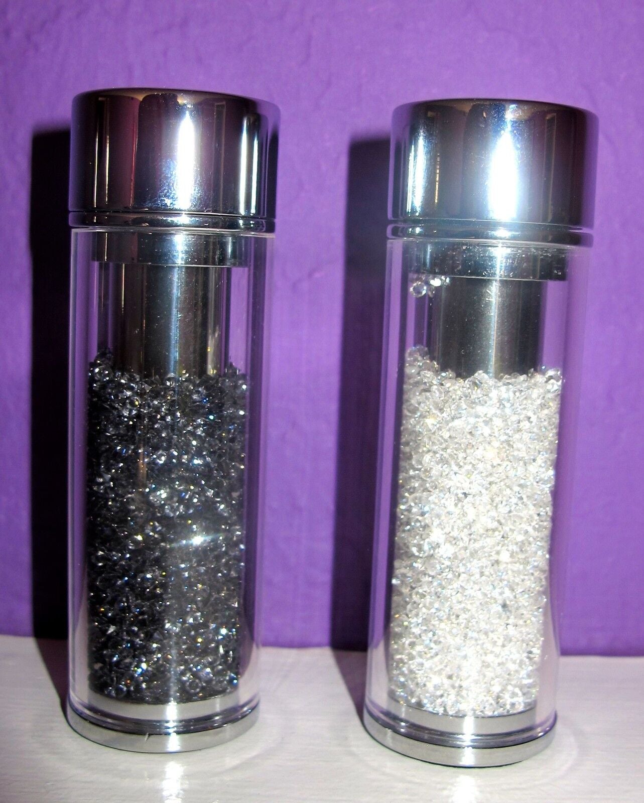 salt pepper shaker, Crystal Salt and Pepper Shakers – Stainless Steel, Filled with Sparkling Swarovski Crystals, Elegant Kitchen & Dining Decor