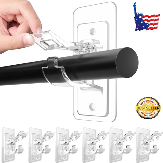 8PCS Nail Free Adjustable Curtain Rod Clip Brackets Self Adhesive Holder Hooks