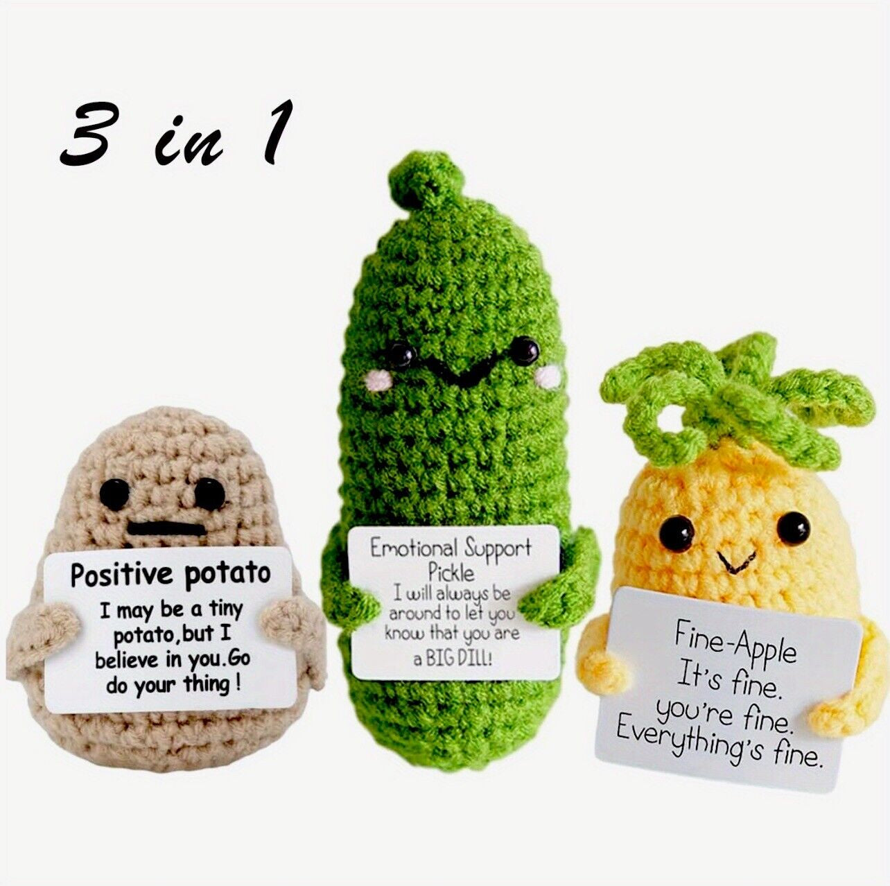 2024 ornaments, Emotional Support Crochet Handmade Dolls - Cute Knitted Pineapple, Potato & Pickle Set, Stress Relief Plush Toy, Inspirational Gift