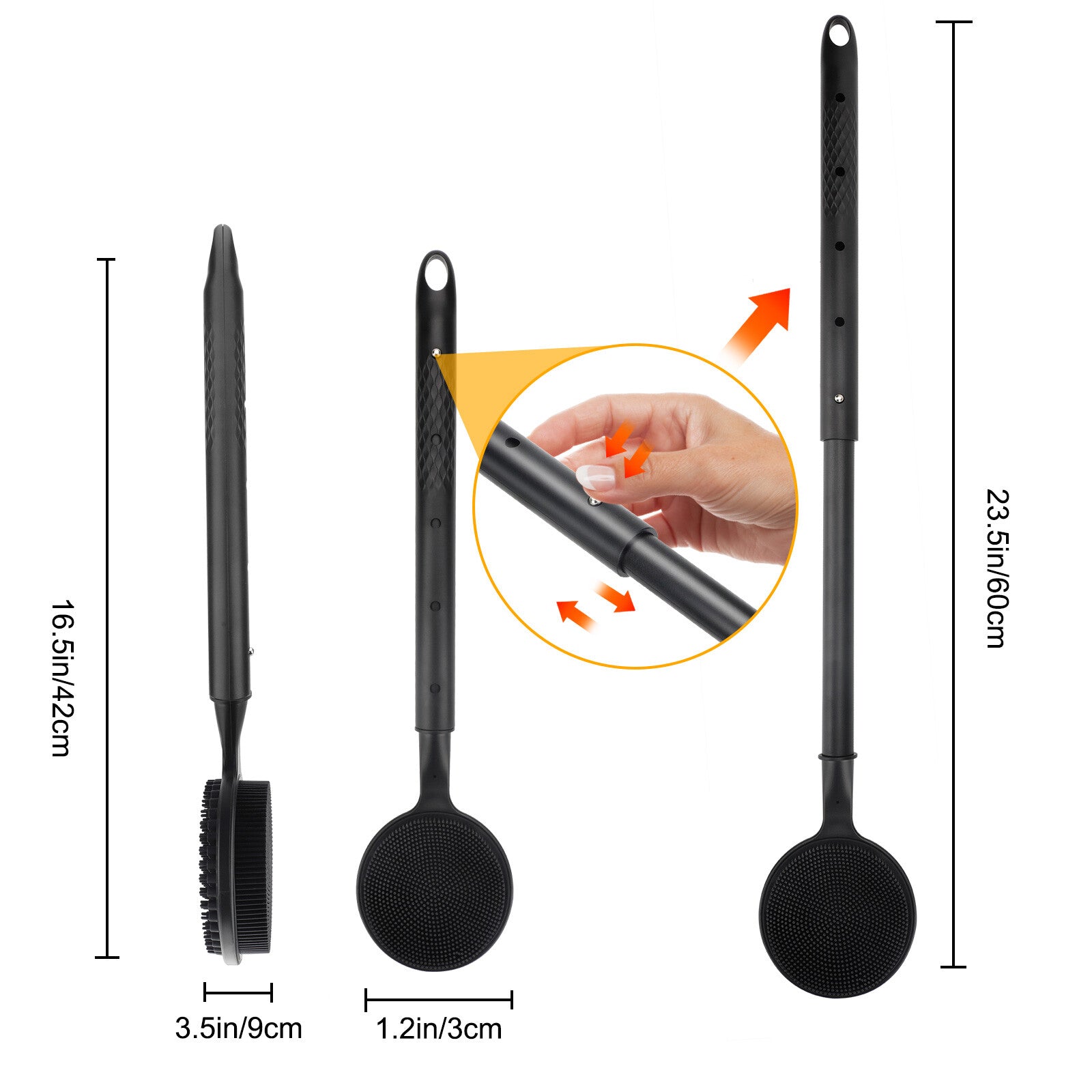 24" Long Handle Bath Brush for Shower, Telescopic Back Scrubber Body Exfoliator