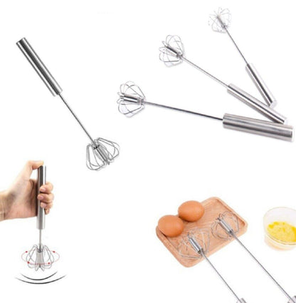 Semi-Automatic Egg Whisk - Stainless Steel Hand Push Beater, Blender Mixer Whip