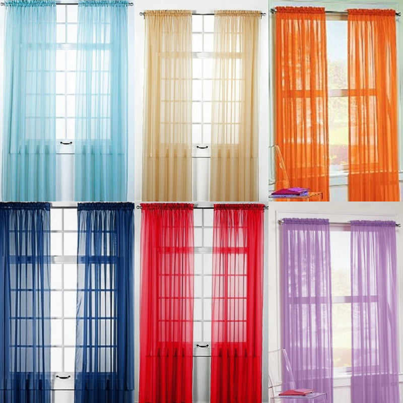 2 Piece Sheer Voile Window Elegance Curtains Drape Treatment 63, 84 Length