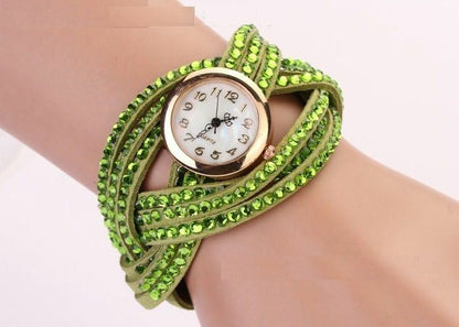 New Fashion Women Crystal Multilayer Leather Bracelet Quartz Analog Wrist Watch