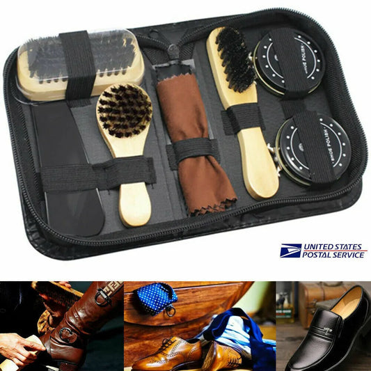 Complete Shoe Polish Kit w/ Neutral & Black Polish – Shine & Clean Leather Shoes | Gift Set for Men | Shoe Care Must-Have USA Stock