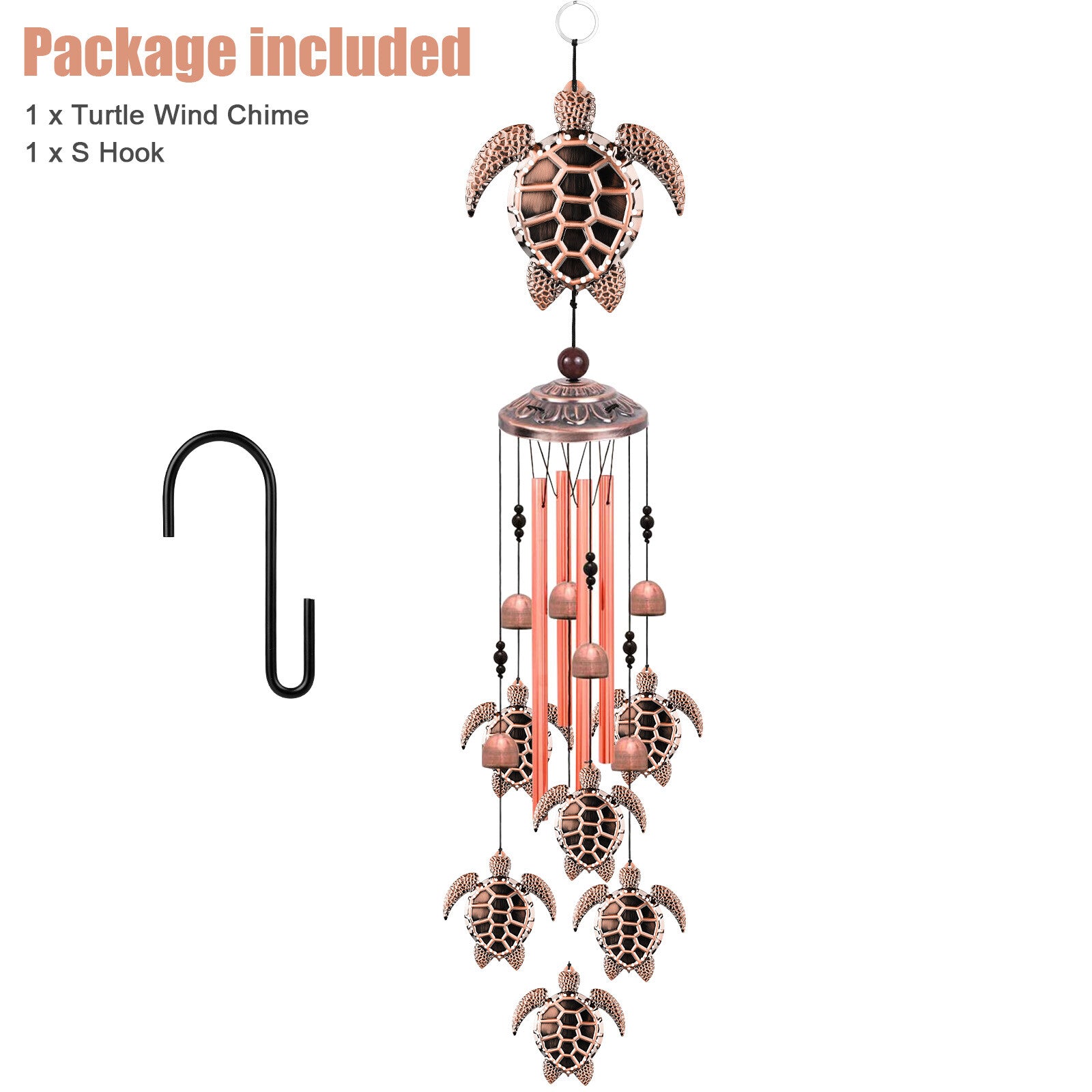 33'' Sea Turtle Wind Chimes Garden Outdoor 4 Tubes Bells Yard Home Hanging Decor