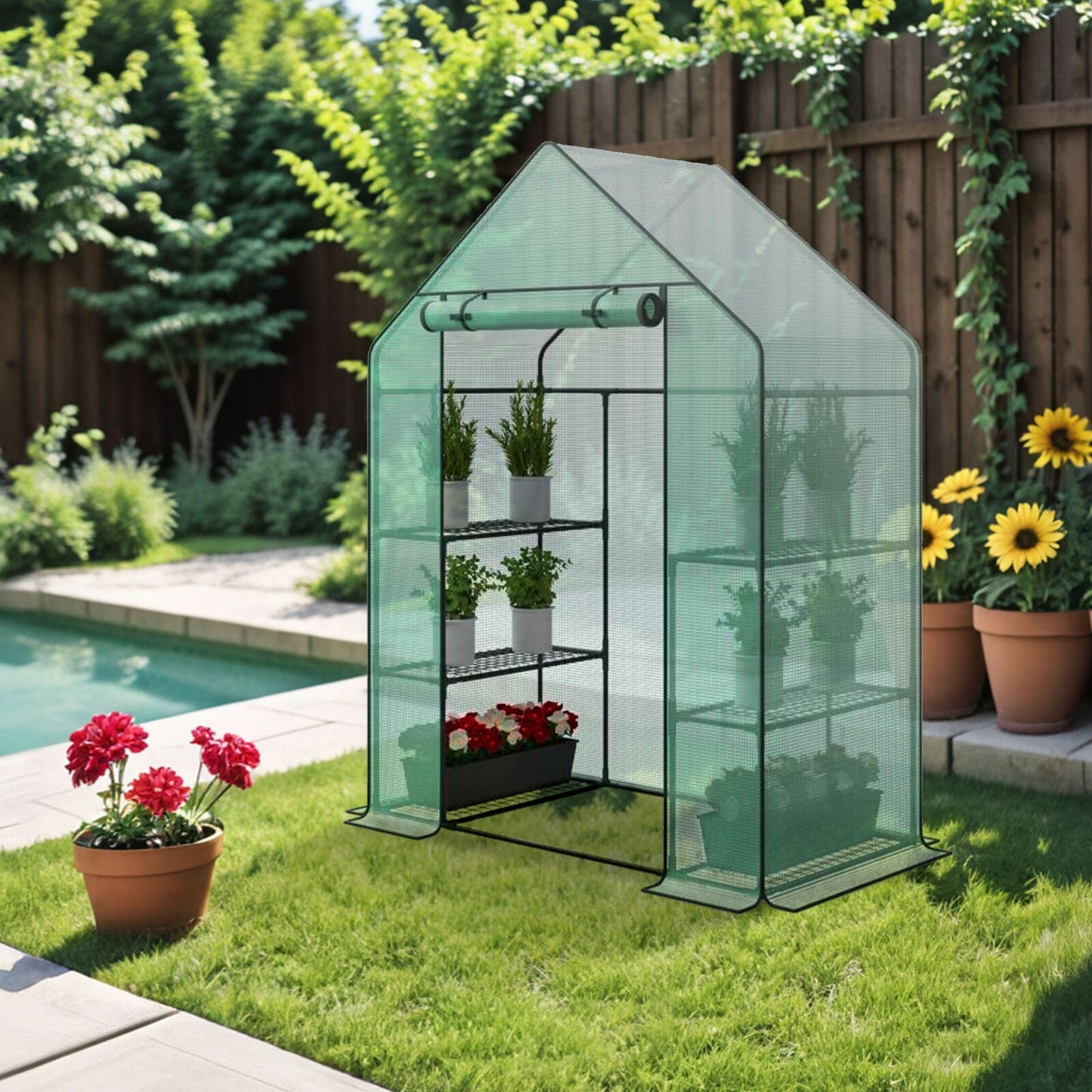 TikTok Trending! Mini Walk-In Greenhouse - 8 Shelves, 3 Tiers for Plants, Weather-Resistant, Portable, Breathable, Sturdy & Perfect for Small Spaces