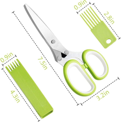 Herb Cutter Scissors, 5-Blade Stainless Steel with Safety Cover & Cleaning Comb