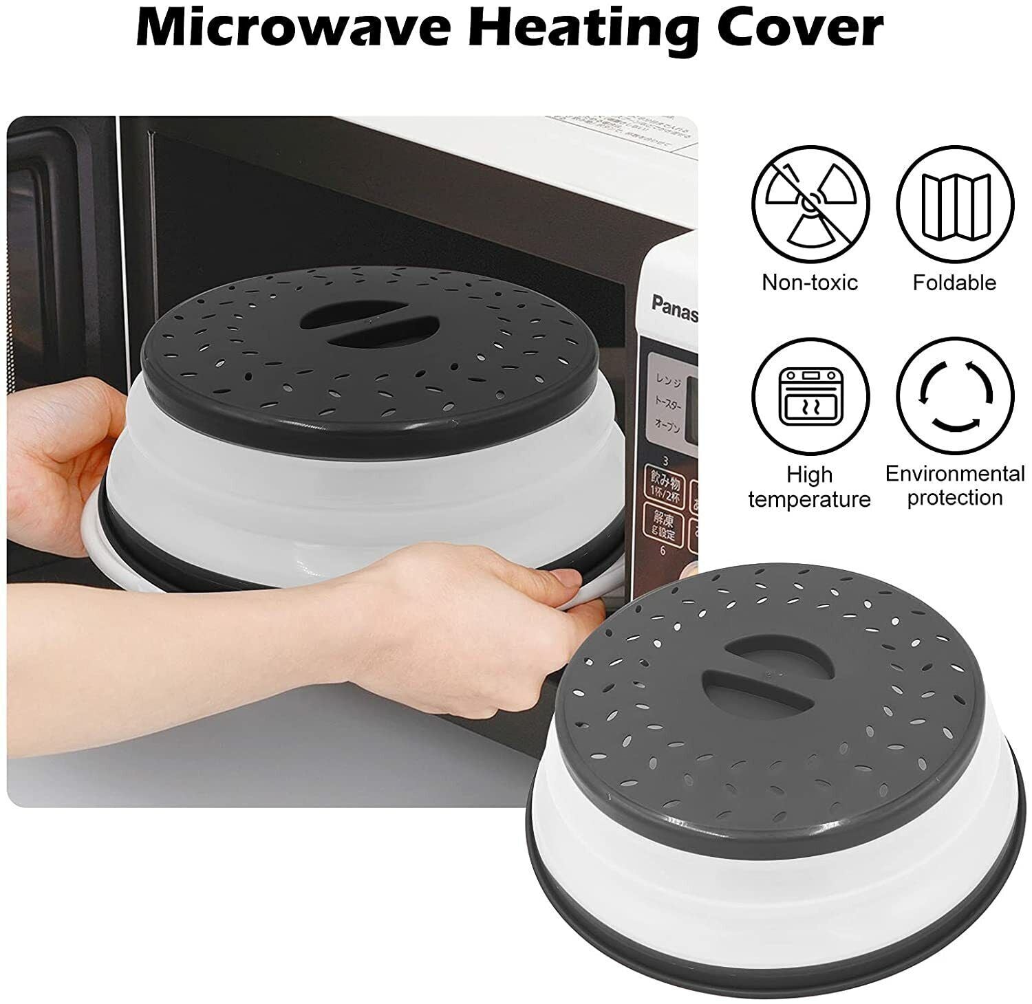 Microwave Food Cover Splatter Proof Vented Collapsible with Easy Grip Hand