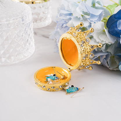 open crown ring holder Luxury Hand-Painted Gold Crown Trinket Box Metal Jewelry Holder Gift for Women & Wedding Favor