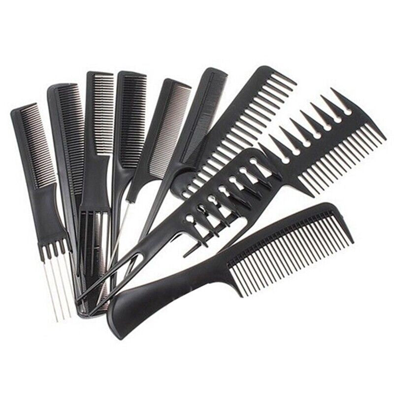 rat tail comb, Pro Salon Hair Styling Comb Set – 10pcs Black Plastic Hairdressing Brushes for Barbers & Stylists, Professional Hair Tools for Cutting