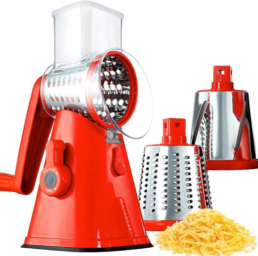 Trending Rotary Cheese Grater - Fast Hand Crank Slicer & Shredder | 3 Stainless Steel Drums, Non-Slip Base Sturdy Plastic Traditional Kitchen Utensils