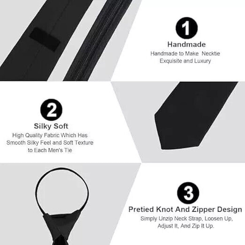 3× Men'S Black Pretied Necktie Men Adjustable Office Zipper Neck Tie Gifts USA