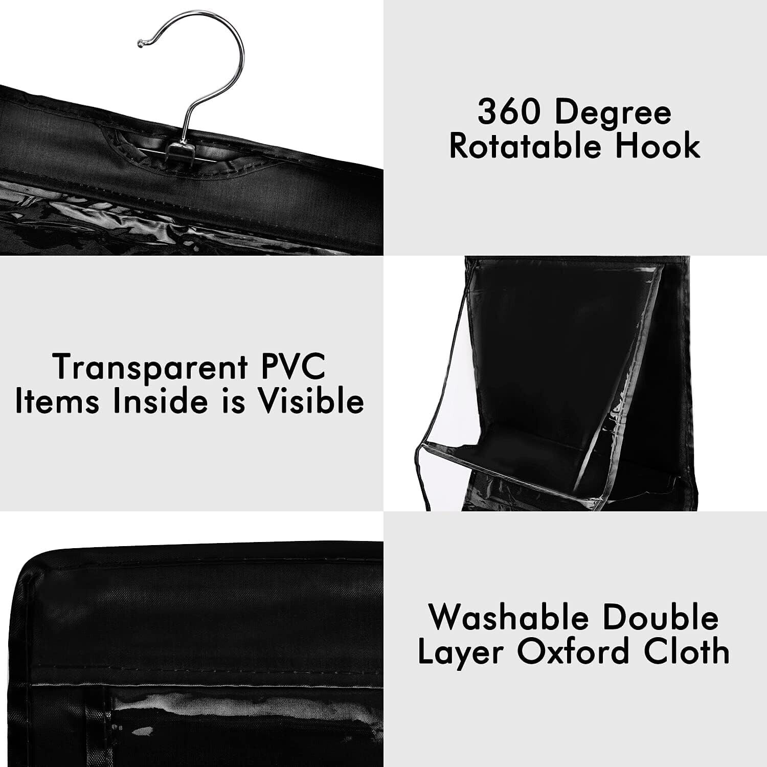 Bag Holder Handbag and Purse Organizer Rack Closet Display 8 Pocket Storage Hanger Black bag holder