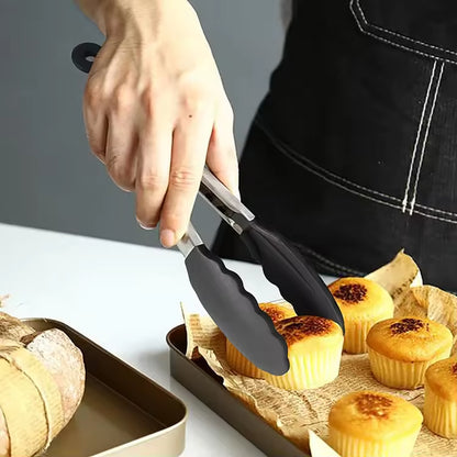 ✅SHIP NOW - Kitchen Food Tongs Silicone Stainless Steel Tongs Set | Black 9"/12"