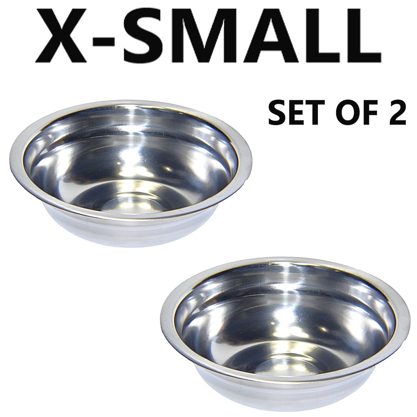 Set of 2 Dog Cat Pet Bowl Dish Metal STAINLESS STEEL Silver New XXS-XXL