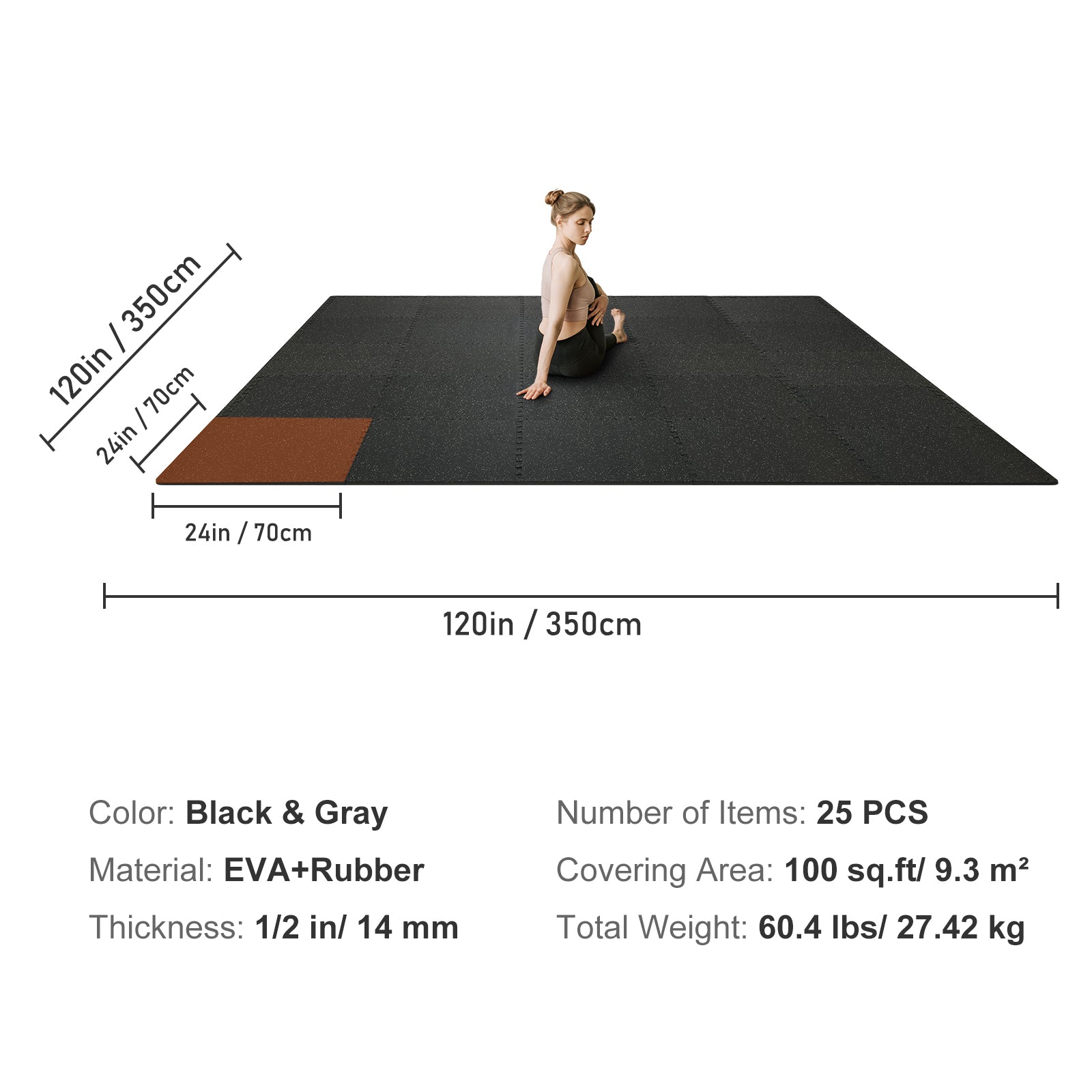 6/12/25 Pack Exercise Floor Mat Interlocking Tiles Foam W/ 24 X24 X 0.5''