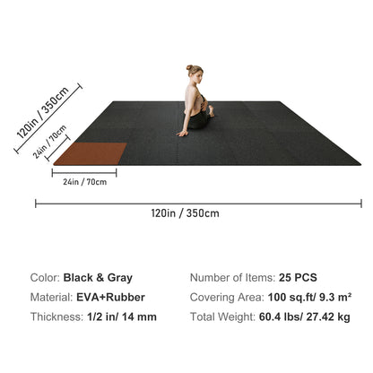 6/12/25 Pack Exercise Floor Mat Interlocking Tiles Foam W/ 24 X24 X 0.5''