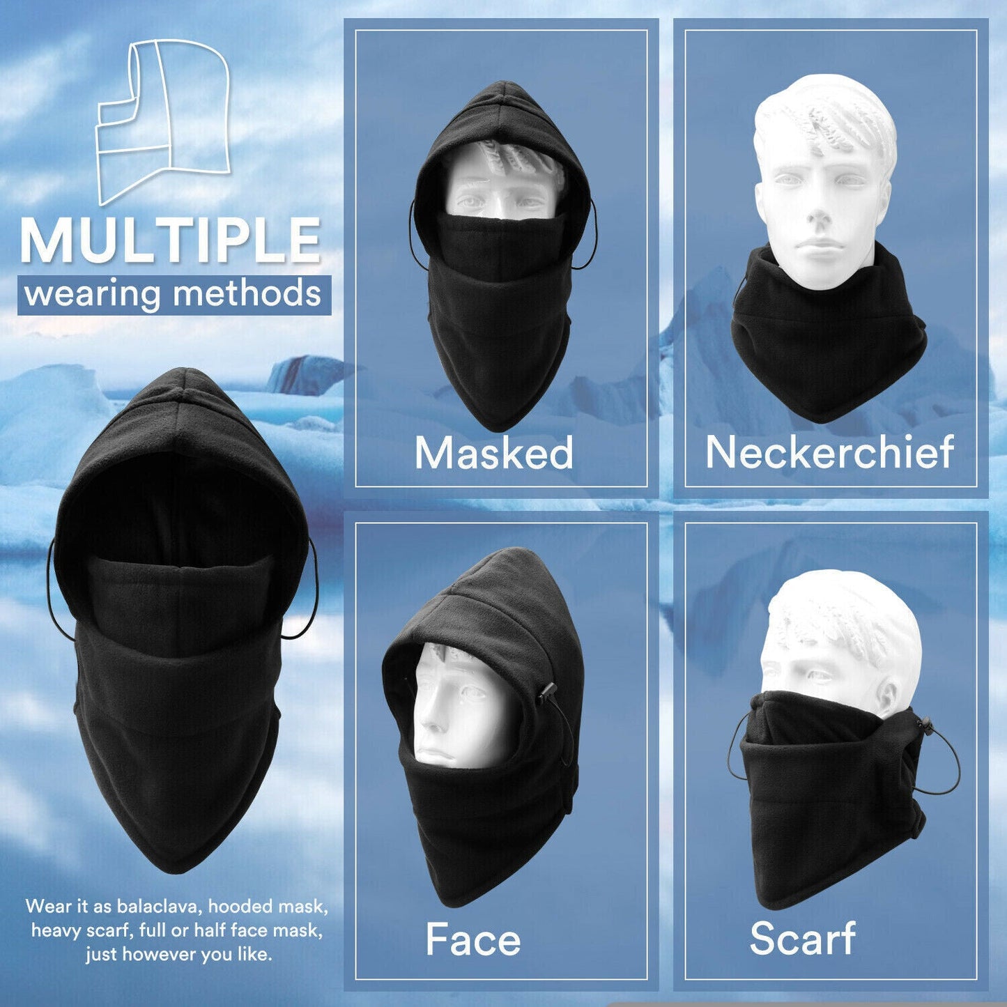 Winter Fleece Balaclava Ski Mask | Thermal Full Face Windproof Mask | Adjustable Neck Gaiter | Soft, Warm & Cozy for Cycling, Skiing, Outdoor