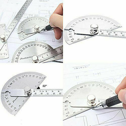 Protractor Angle Finder Arm Stainless Steel Measuring Ruler Tool 180 Degree USA