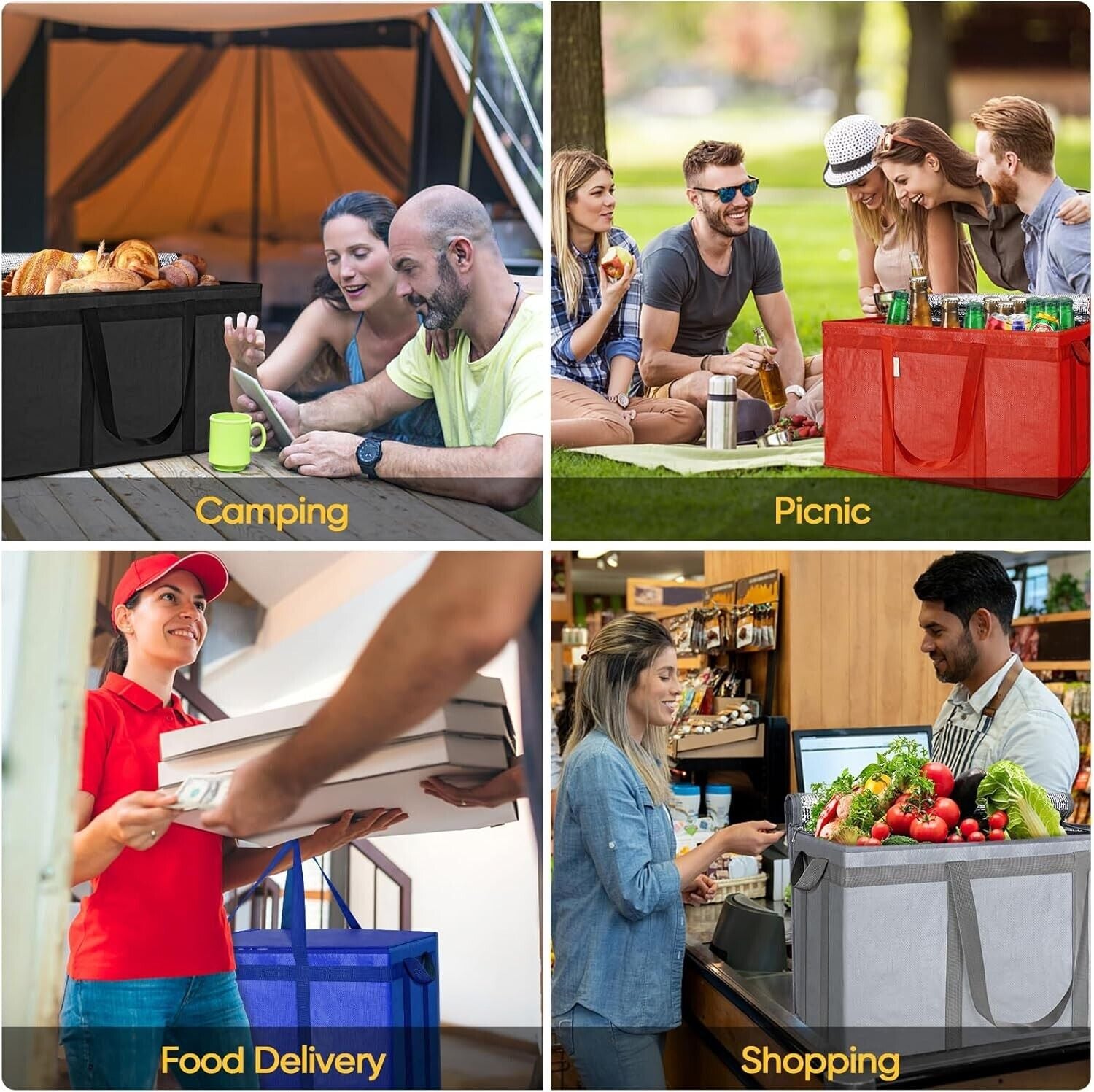 2Pk 3XL Insulated Reusable Grocery Bags, Collapsible Cooler Bag for Groceries