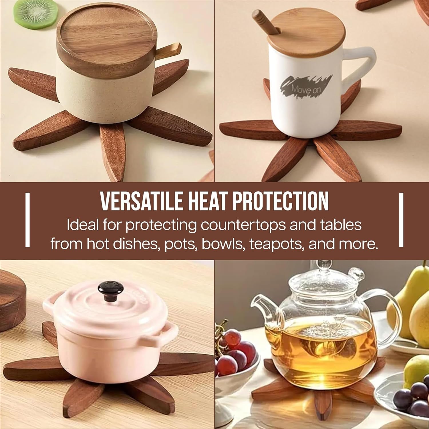 Wooden Trivets for Hot Dishes ,Tree-Shaped Trivet Set with Stand, Heat-Resistant