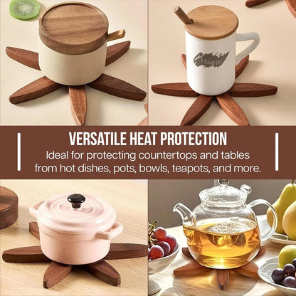 Wooden Trivets for Hot Dishes ,Tree-Shaped Trivet Set with Stand, Heat-Resistant