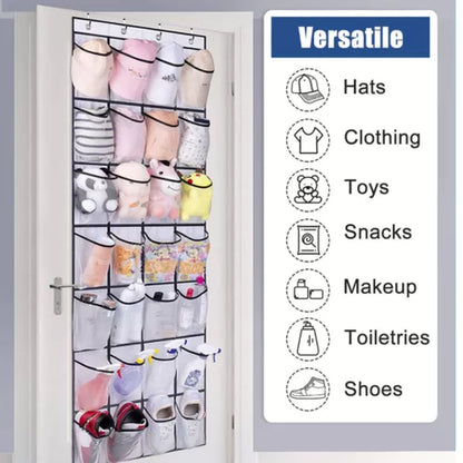 Over the Door Shoe Organizer - 28 Large Pockets for 14 Pairs of Shoes, Space-Saving Hanging Storage for Closet, Bedroom, Fits Most Doors with Hooks