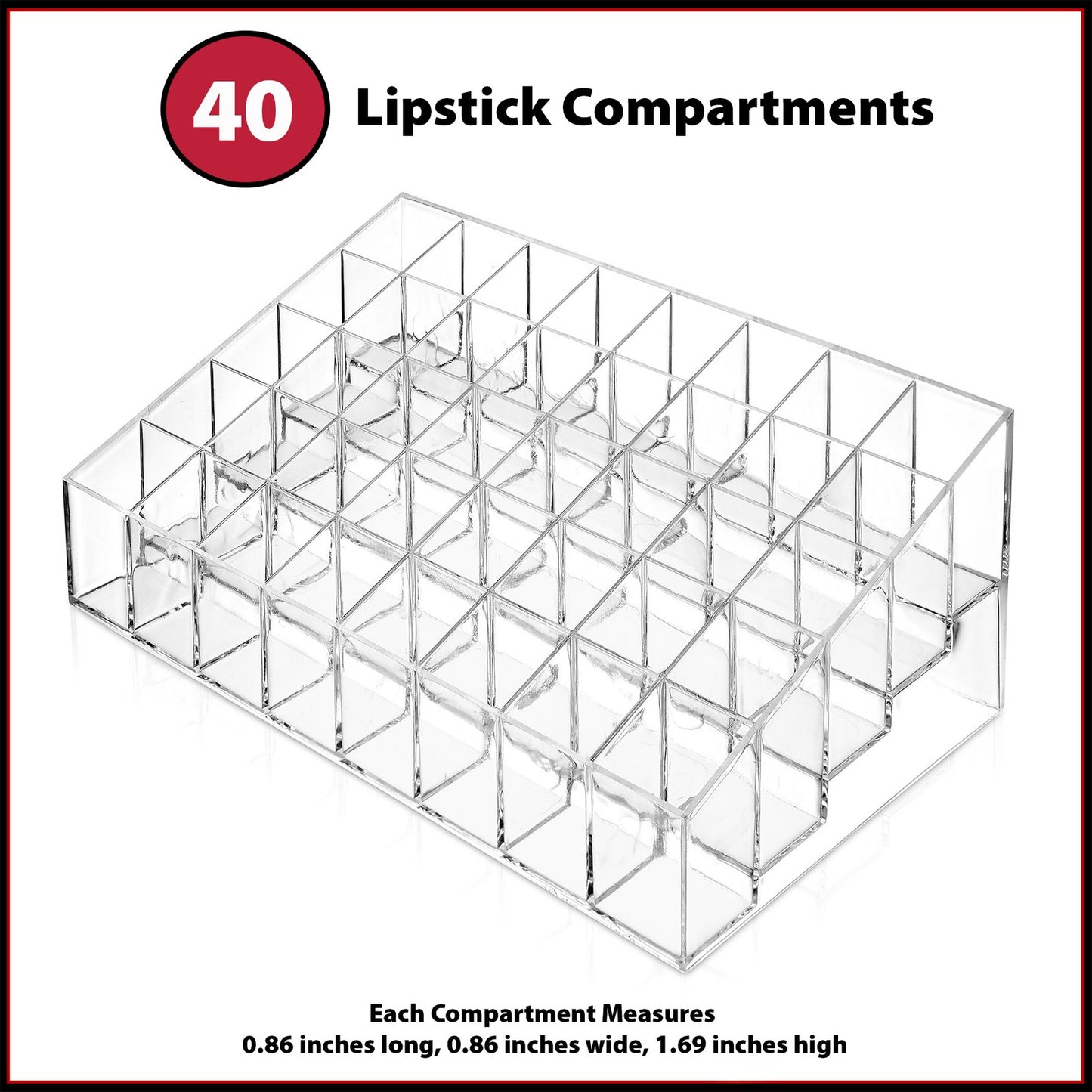 Acrylic Lipstick Organizer Stand - 40 Slot Cosmetic Display Makeup Case - Clear