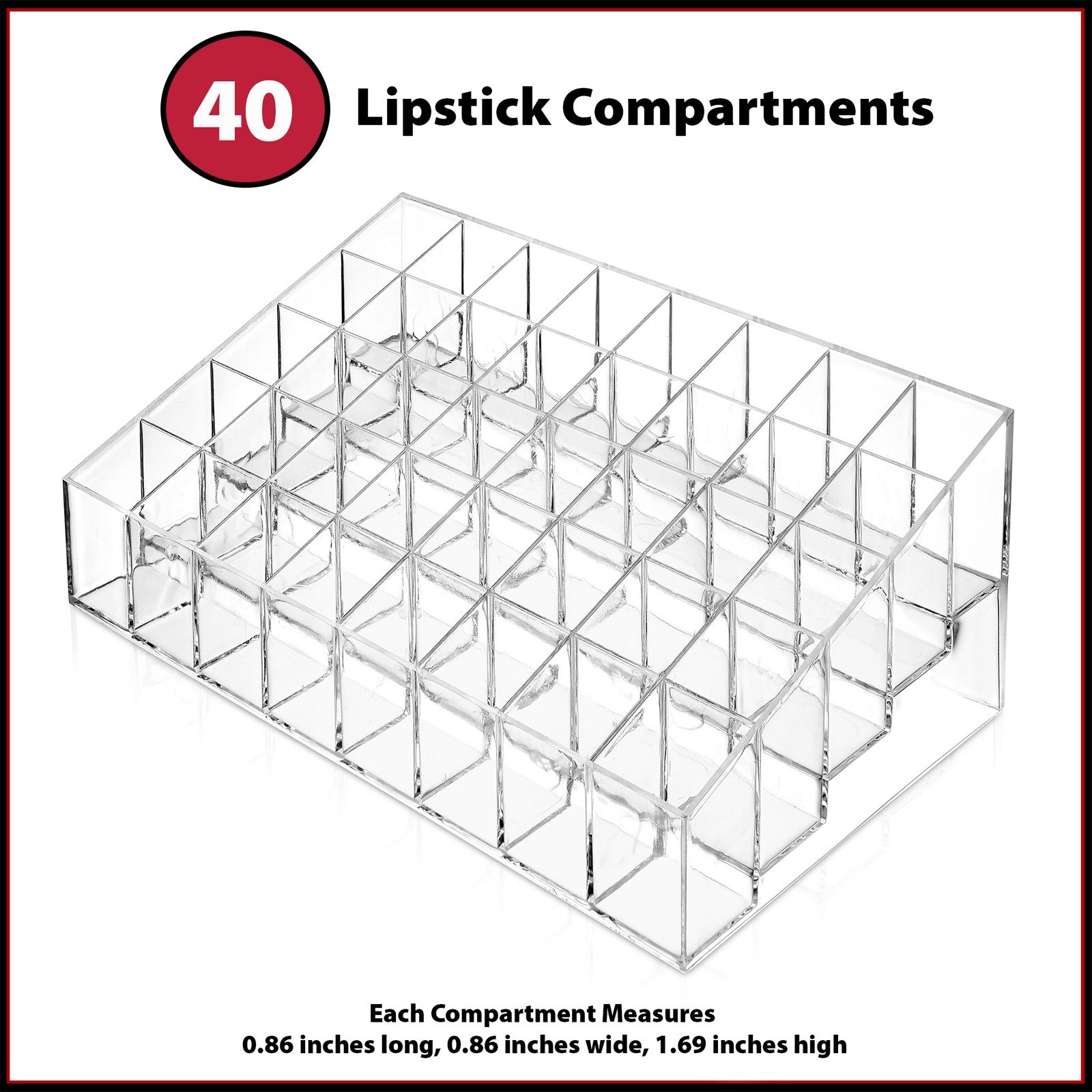 Acrylic Lipstick Organizer Stand - 40 Slot Cosmetic Display Makeup Case - Clear