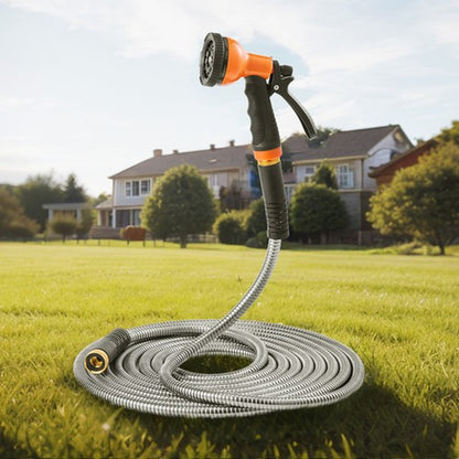 50Ft Metal Garden Hose Stainless Steel Water Hose Lightweight No Kink
