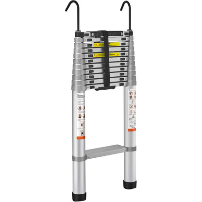 Lightweight Telescoping Extension Ladder, 15ft - Lightweight, Foldable, Anti-Slip, 400lb Load Capacity, Portable & Compact for Home, Renovation 