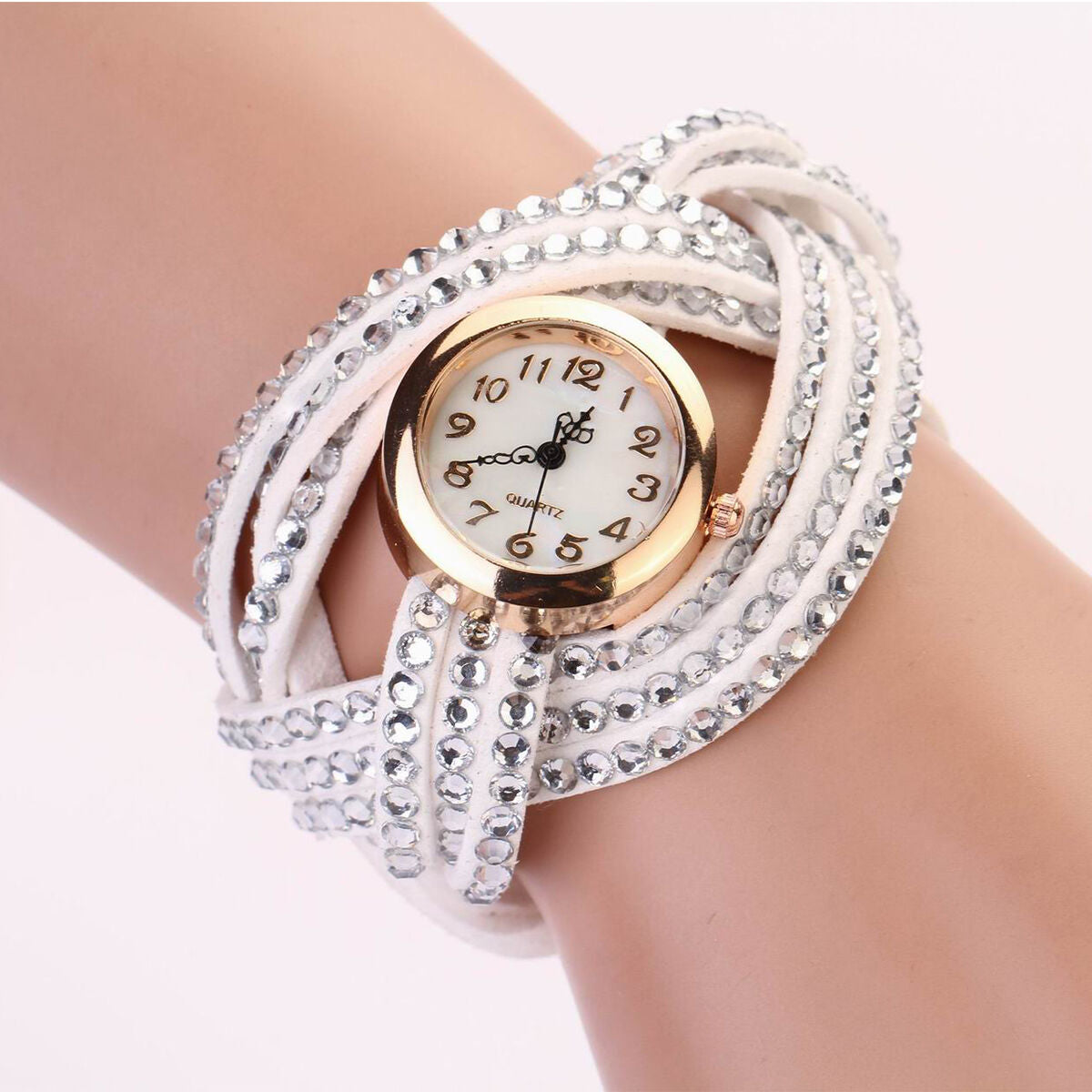 New Fashion Women Crystal Multilayer Leather Bracelet Quartz Analog Wrist Watch