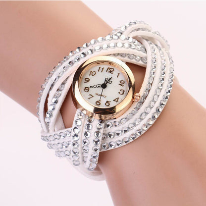 New Fashion Women Crystal Multilayer Leather Bracelet Quartz Analog Wrist Watch